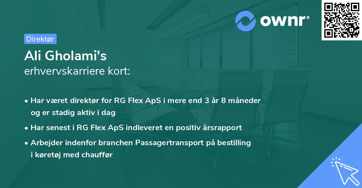 Ali Gholami's erhvervskarriere kort
