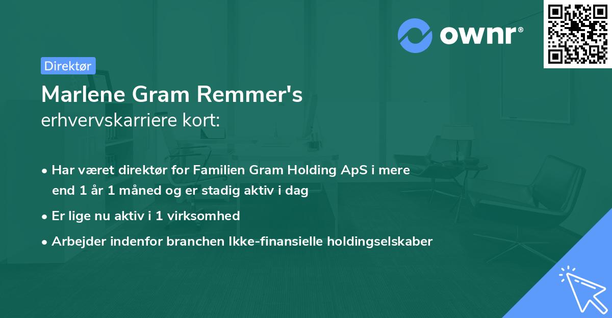 Marlene Gram Remmer's erhvervskarriere kort