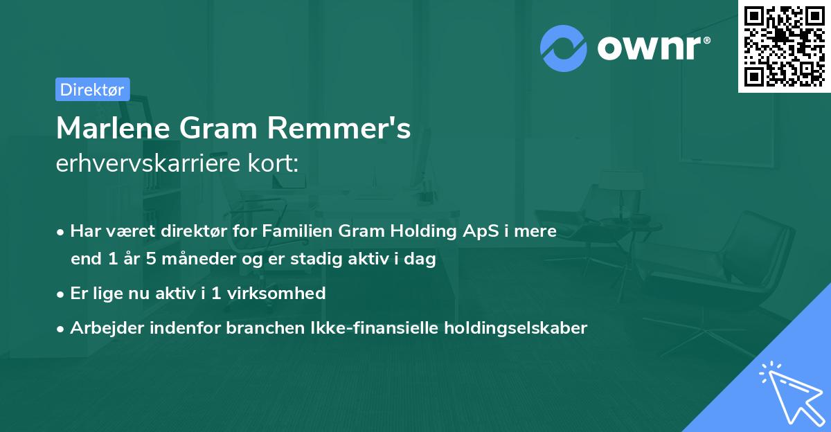 Marlene Gram Remmer's erhvervskarriere kort