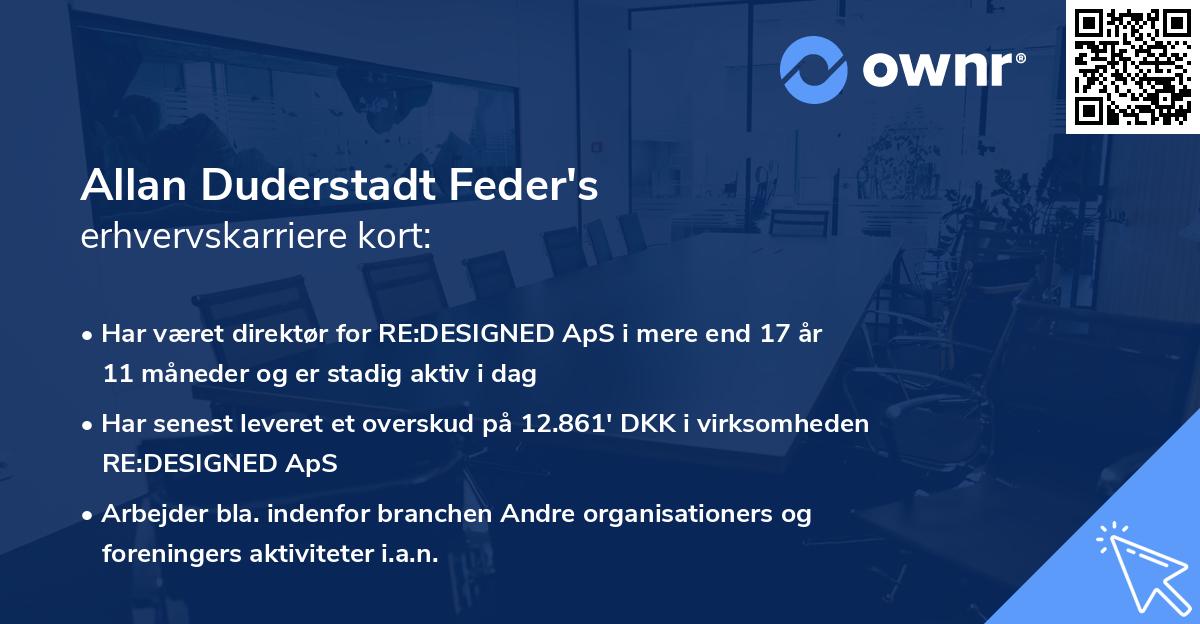 Allan Duderstadt Feder's erhvervskarriere kort