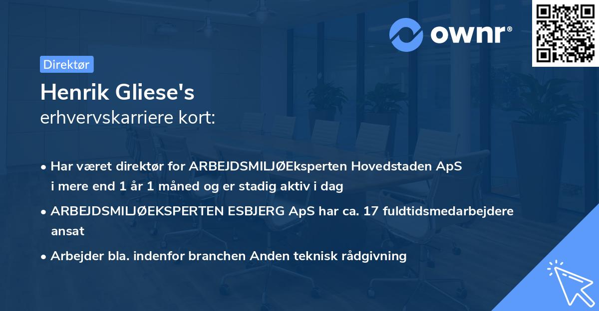 Henrik Gliese's erhvervskarriere kort