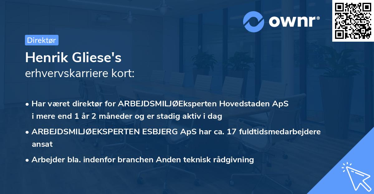 Henrik Gliese's erhvervskarriere kort