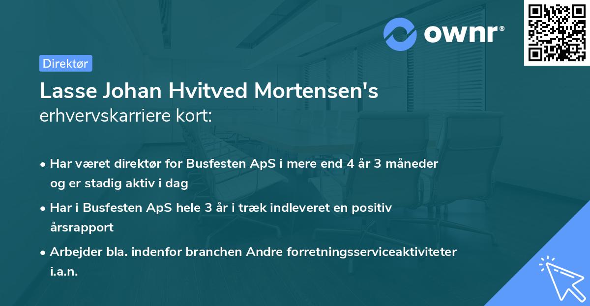 Lasse Johan Hvitved Mortensen's erhvervskarriere kort