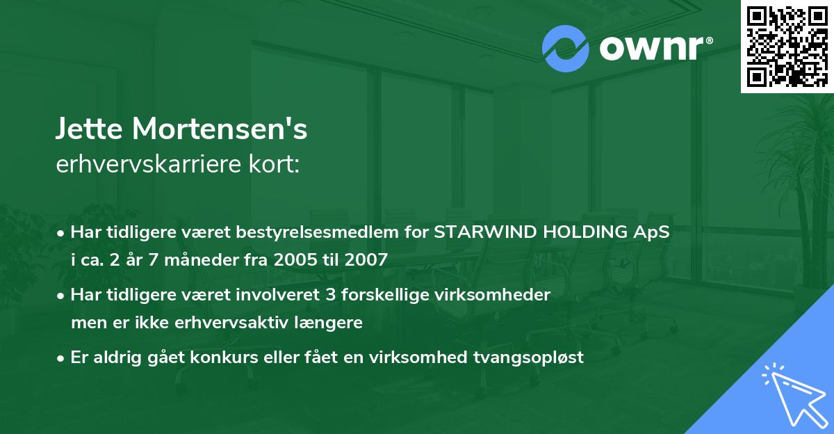 Jette Mortensen's erhvervskarriere kort