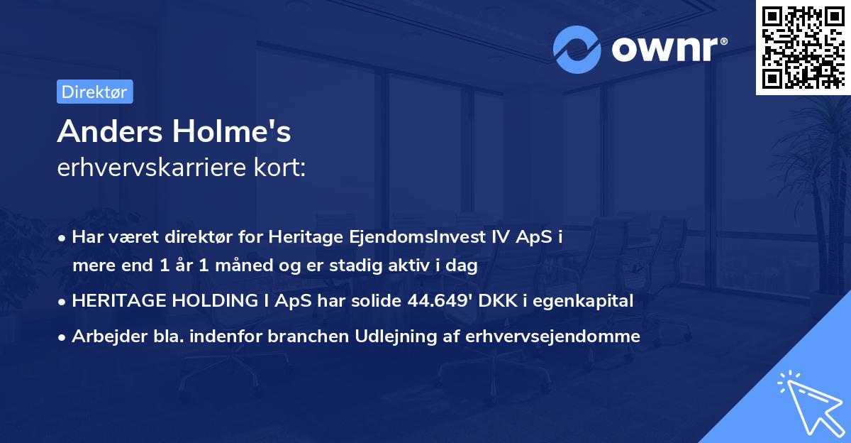 Anders Holme's erhvervskarriere kort