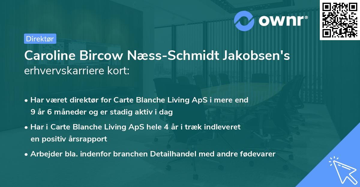 Caroline Bircow Næss-Schmidt Jakobsen's erhvervskarriere kort
