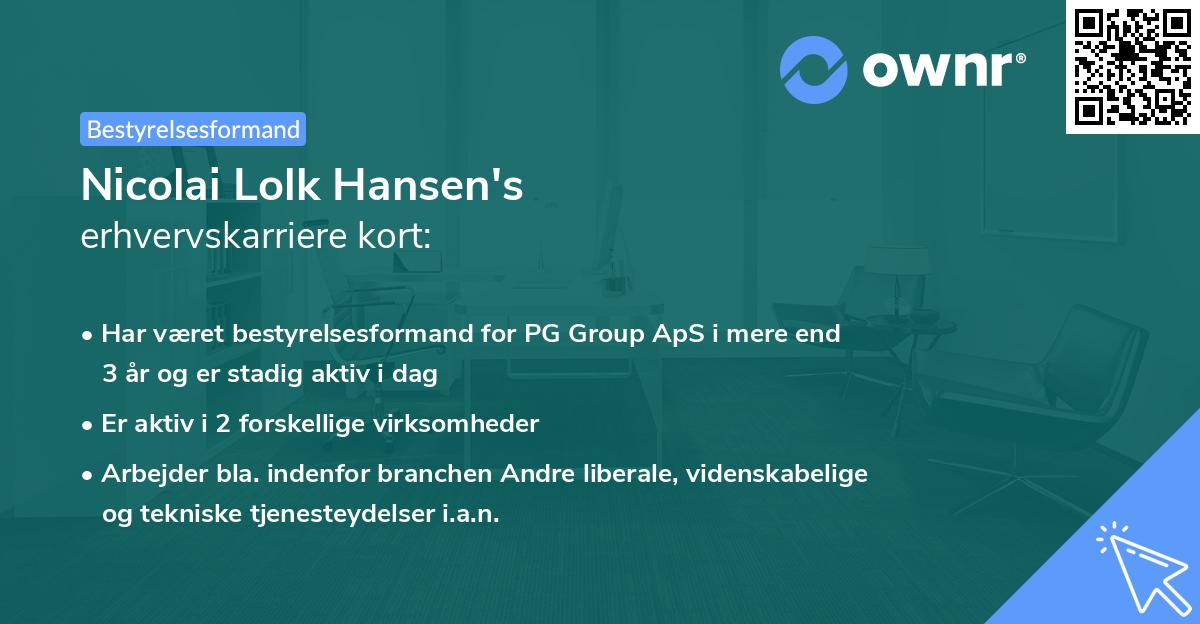 Nicolai Lolk Hansen's erhvervskarriere kort