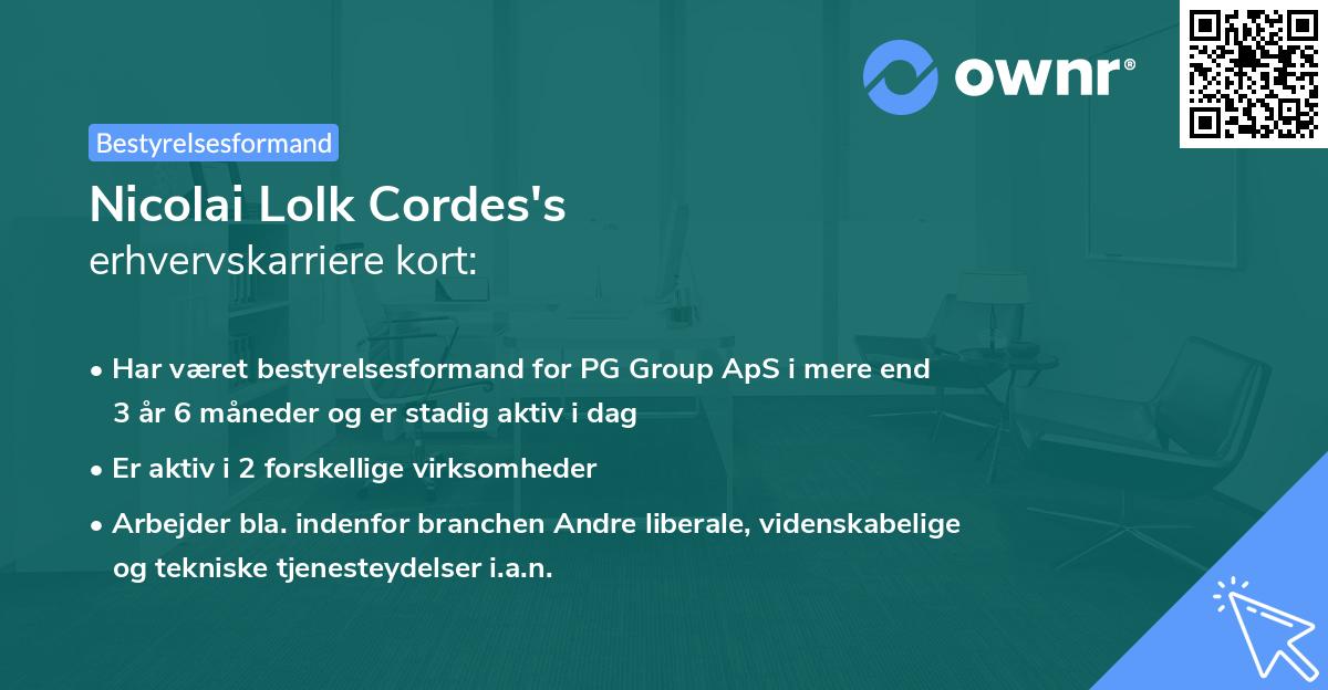 Nicolai Lolk Cordes's erhvervskarriere kort