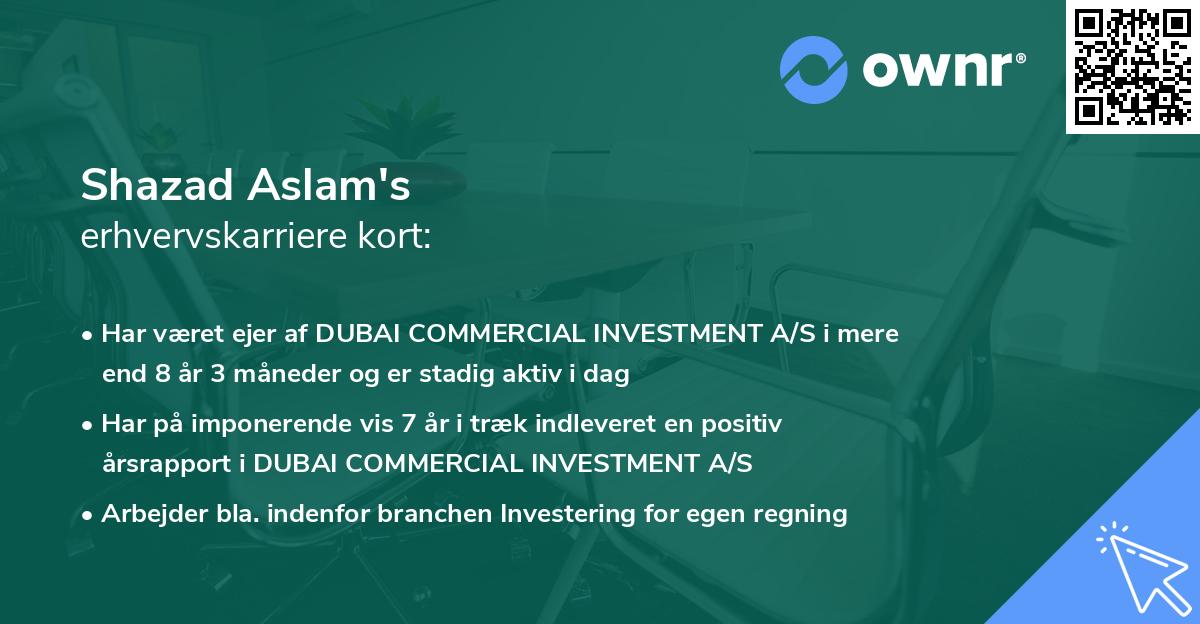 Shazad Aslam's erhvervskarriere kort