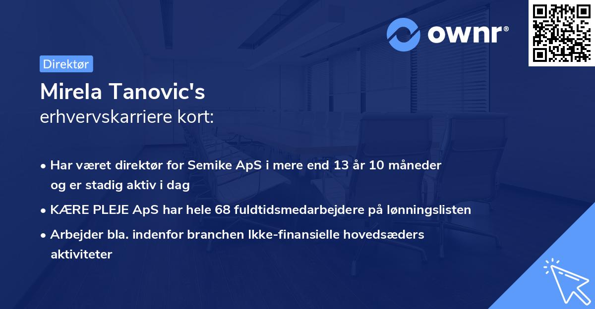 Mirela Tanovic's erhvervskarriere kort