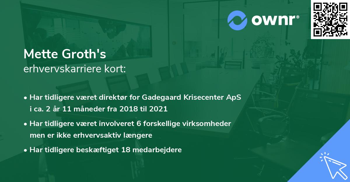 Mette Groth's erhvervskarriere kort