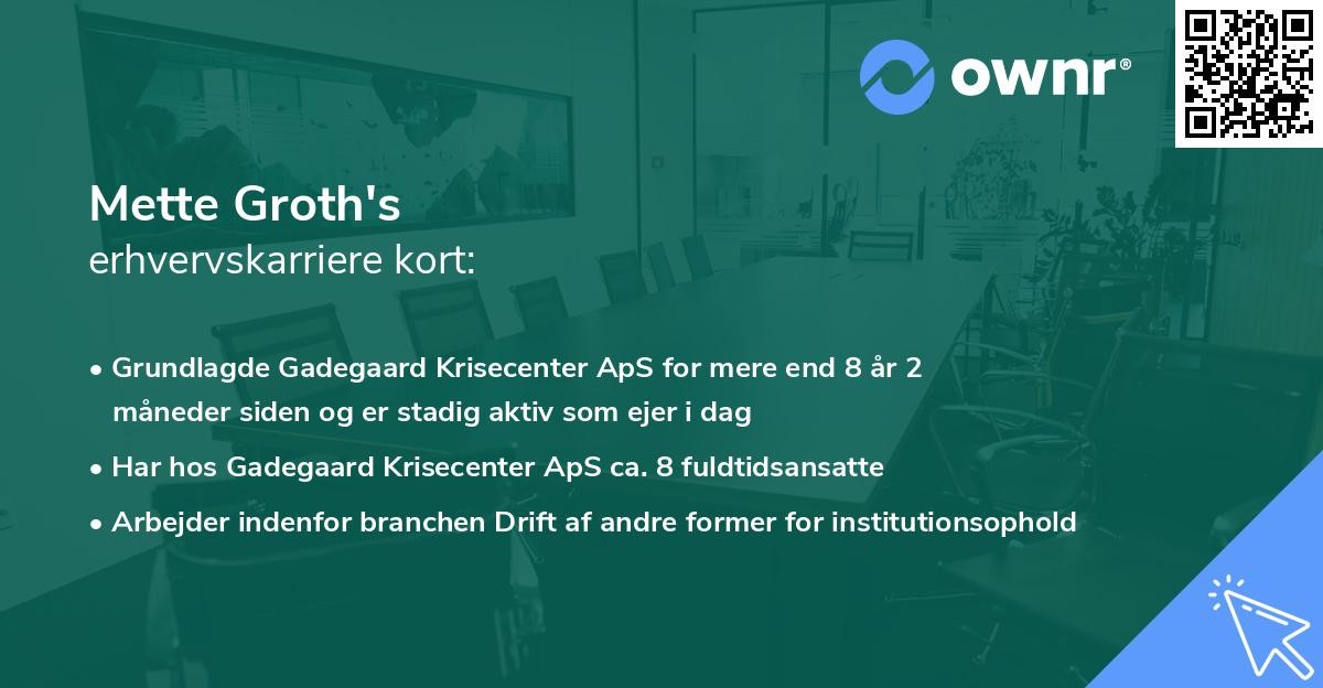 Mette Groth's erhvervskarriere kort