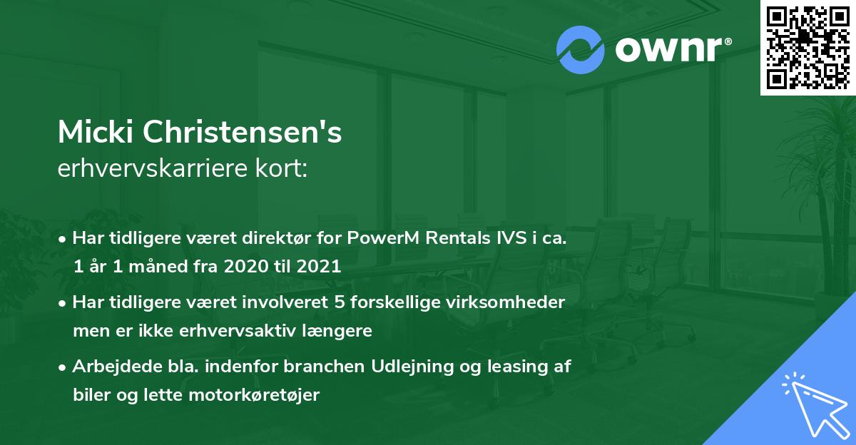 Micki Christensen's erhvervskarriere kort