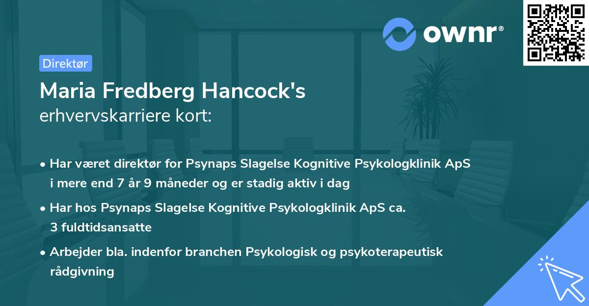 Maria Fredberg Hancock's erhvervskarriere kort