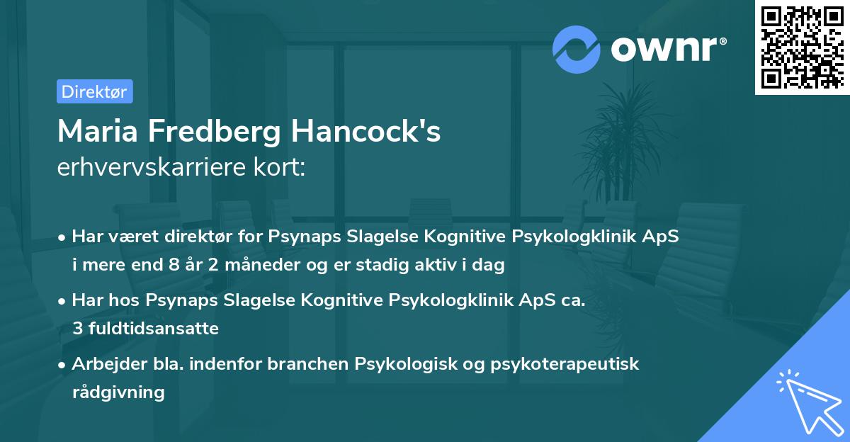 Maria Fredberg Hancock's erhvervskarriere kort