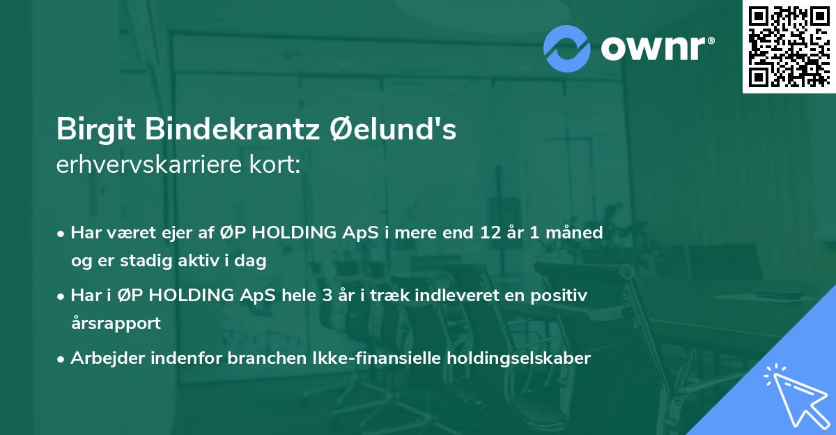 Birgit Bindekrantz Øelund's erhvervskarriere kort