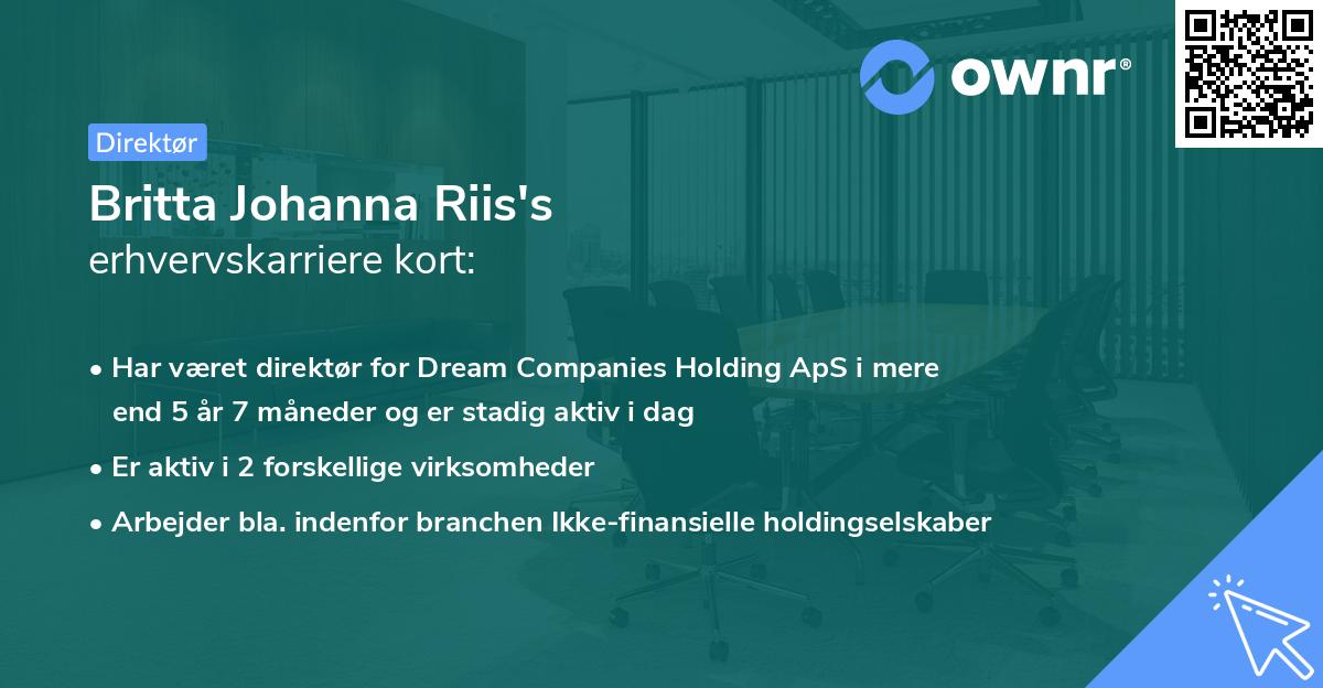 Britta Johanna Riis's erhvervskarriere kort