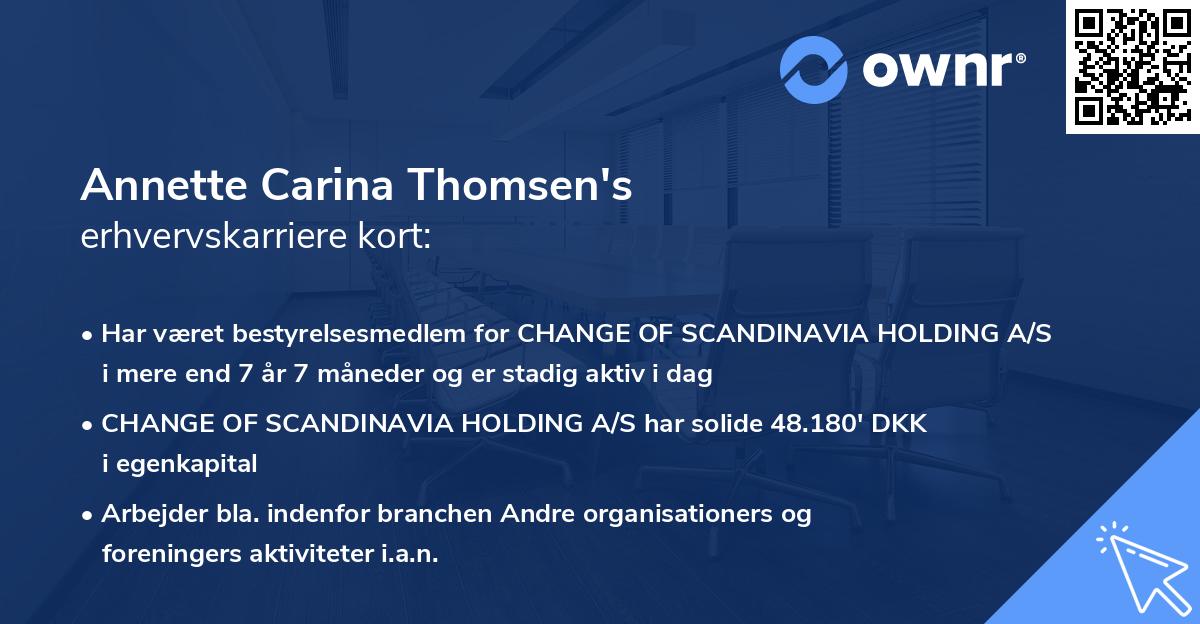 Annette Carina Thomsen's erhvervskarriere kort
