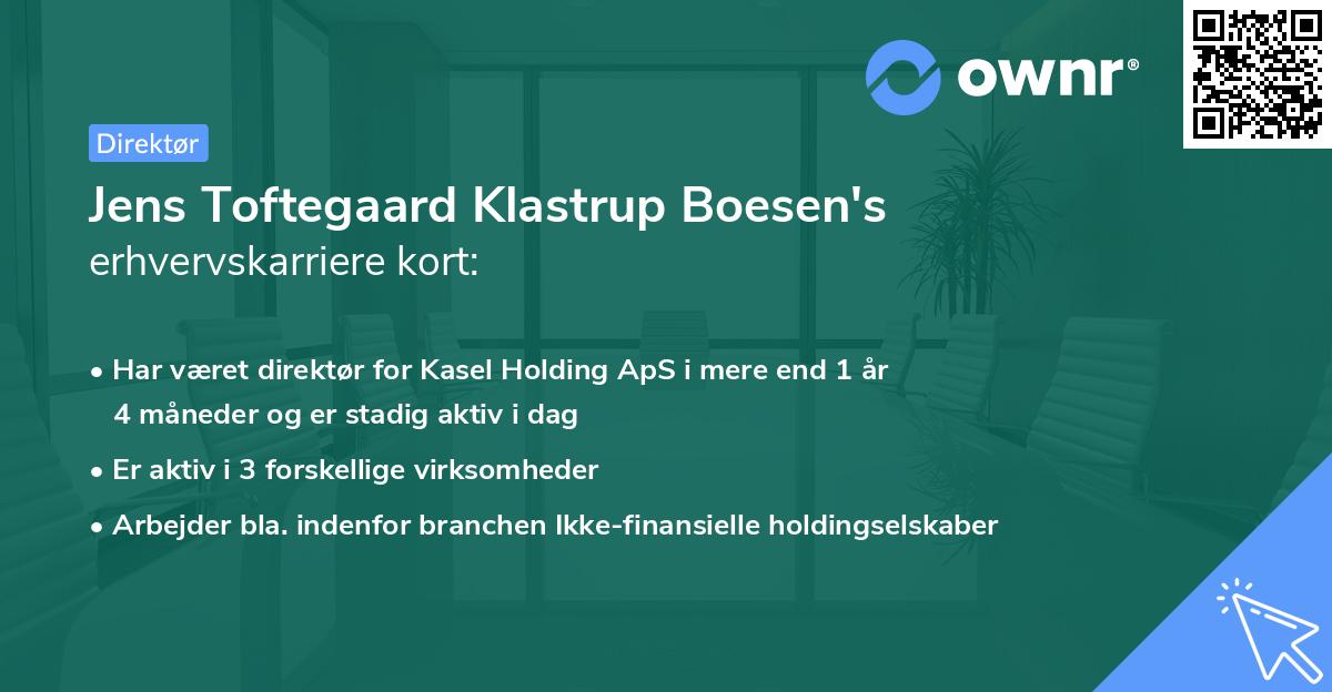 Jens Toftegaard Klastrup Boesen's erhvervskarriere kort