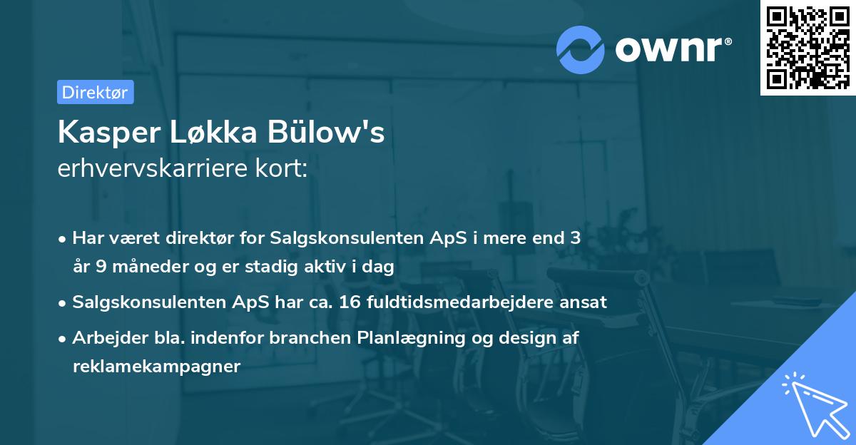 Kasper Løkka Bülow's erhvervskarriere kort