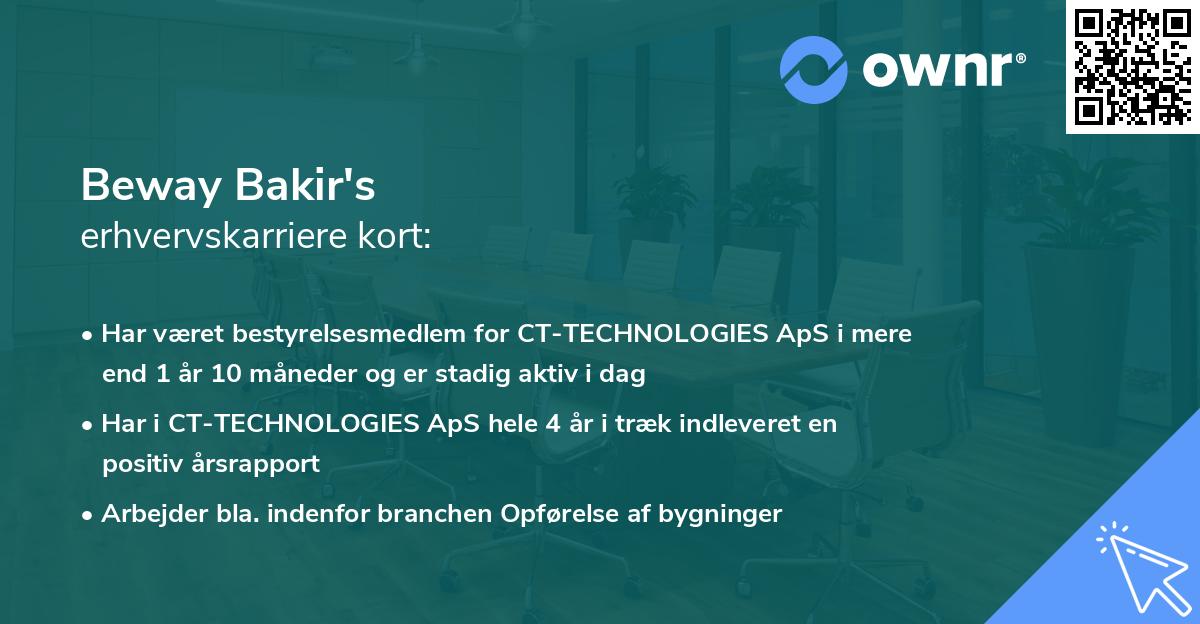 Beway Bakir's erhvervskarriere kort