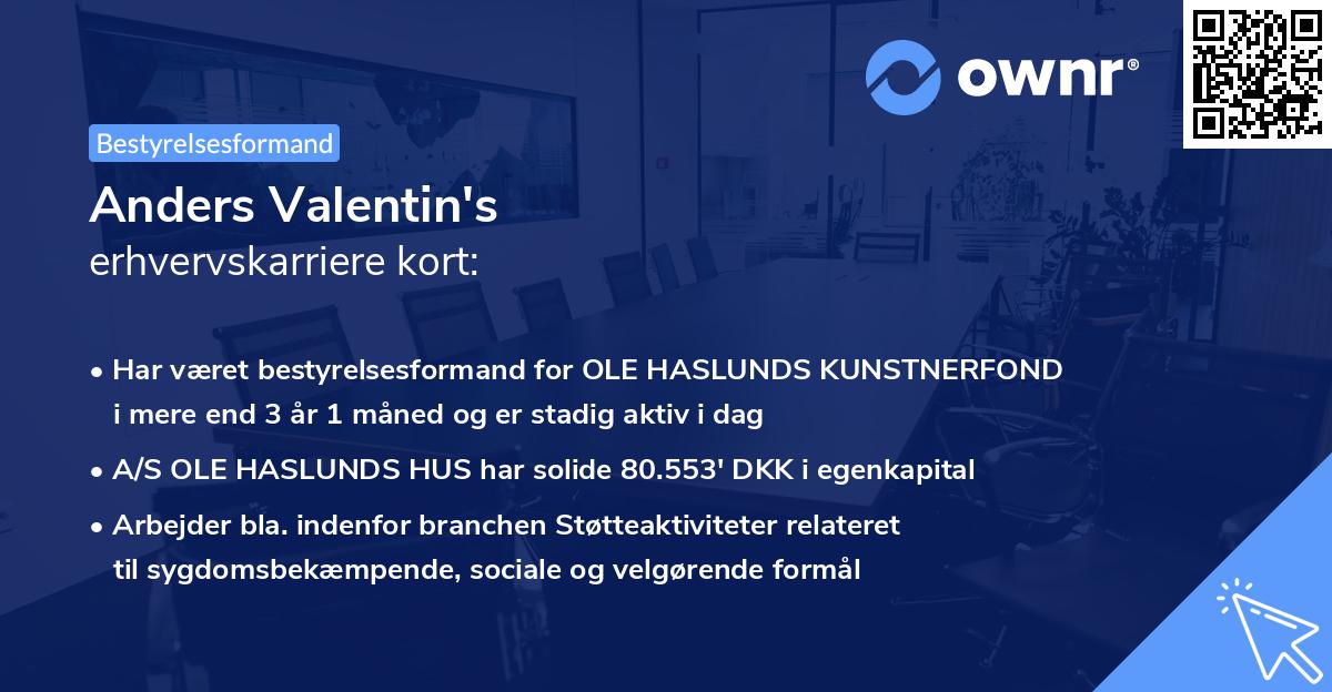 Anders Valentin's erhvervskarriere kort