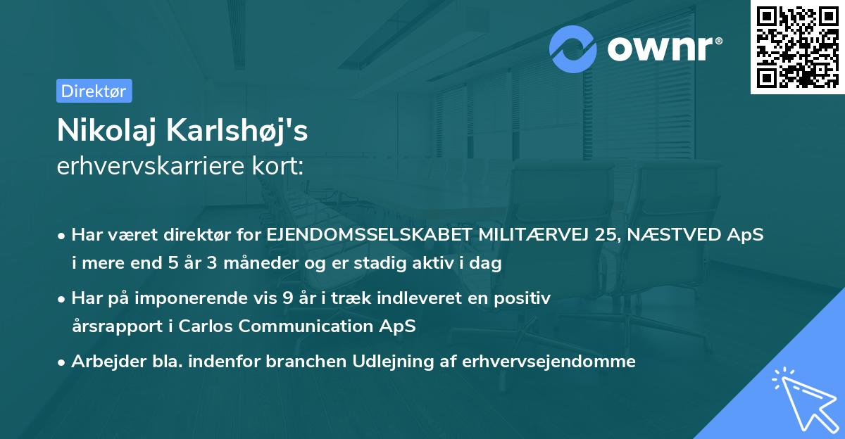 Nikolaj Karlshøj's erhvervskarriere kort
