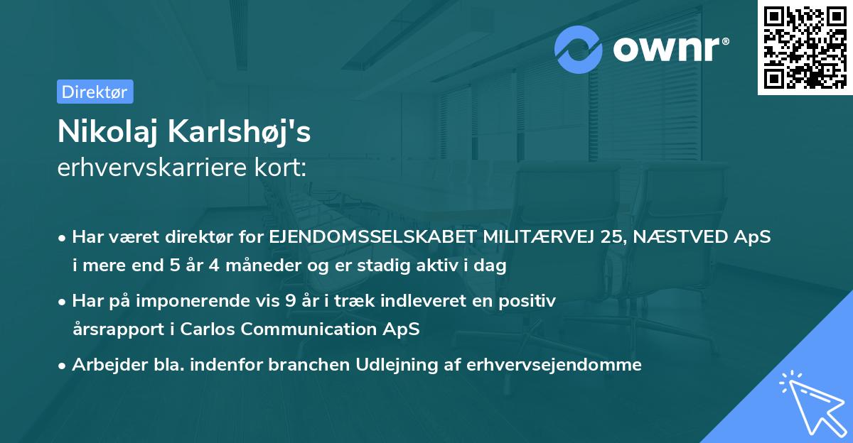 Nikolaj Karlshøj's erhvervskarriere kort