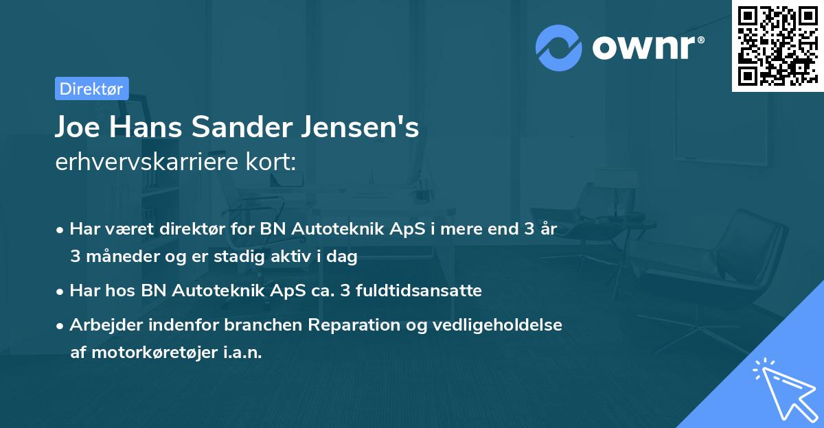 Joe Hans Sander Jensen's erhvervskarriere kort