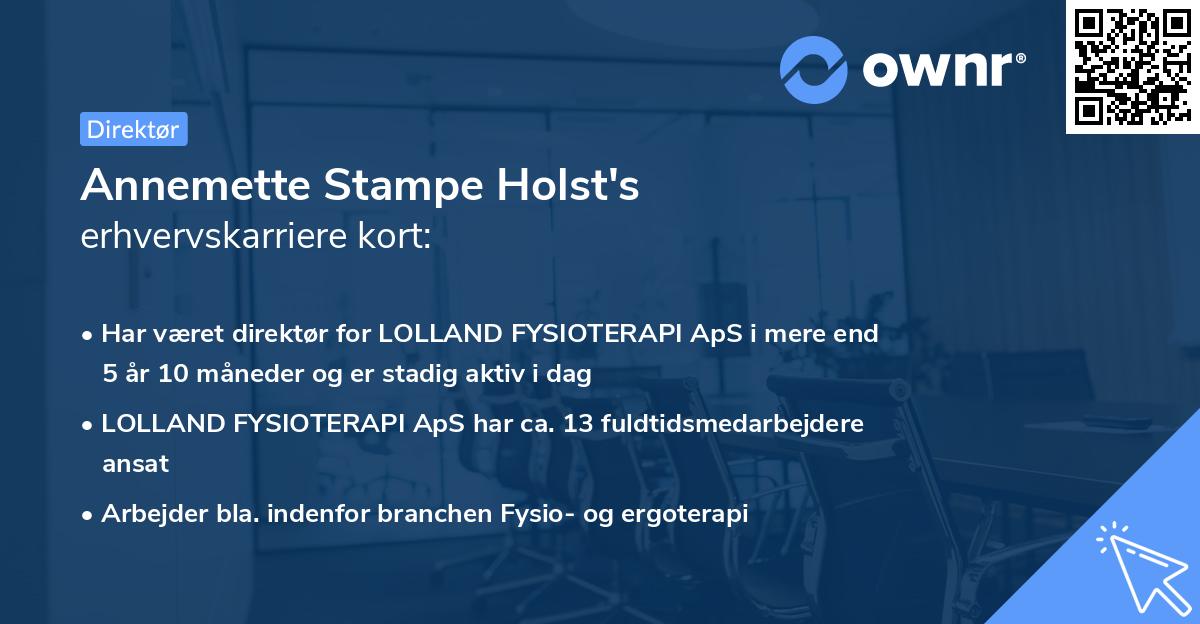 Annemette Stampe Holst's erhvervskarriere kort