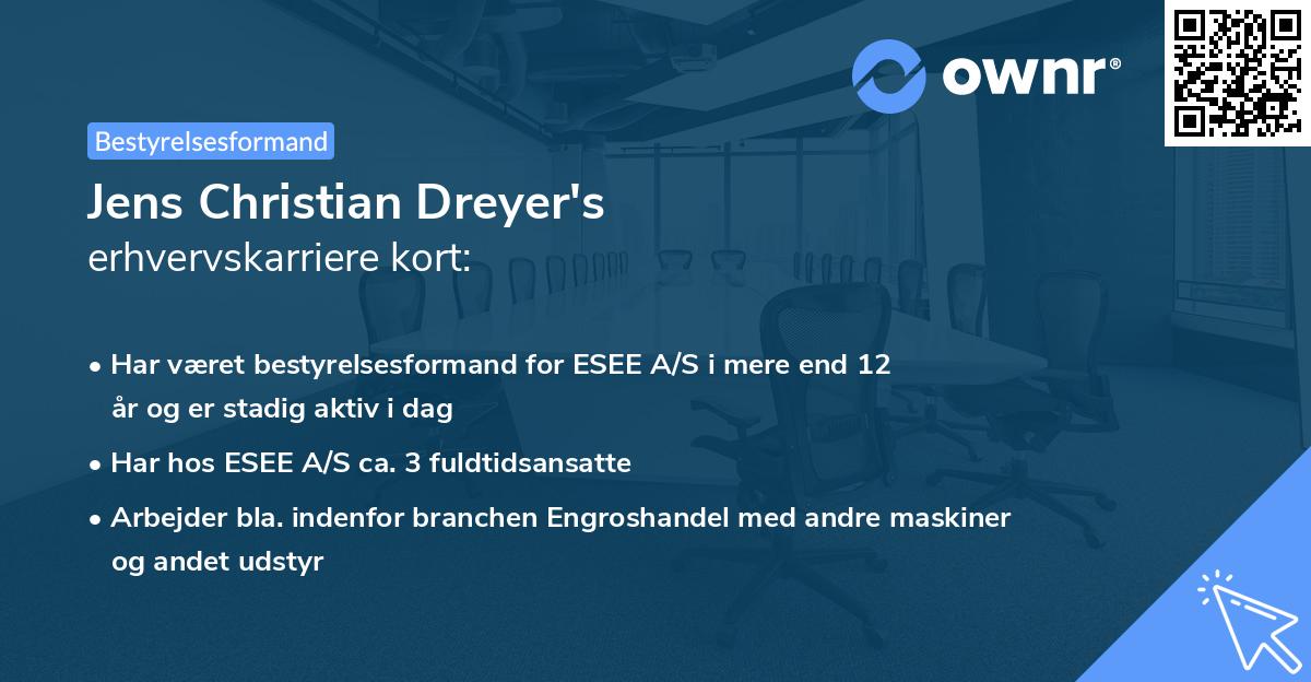 Jens Christian Dreyer's erhvervskarriere kort