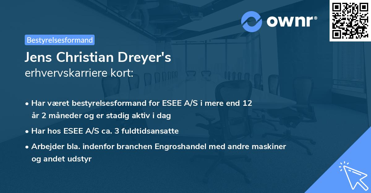 Jens Christian Dreyer's erhvervskarriere kort