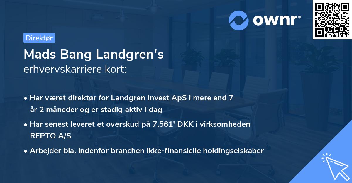 Mads Bang Landgren's erhvervskarriere kort