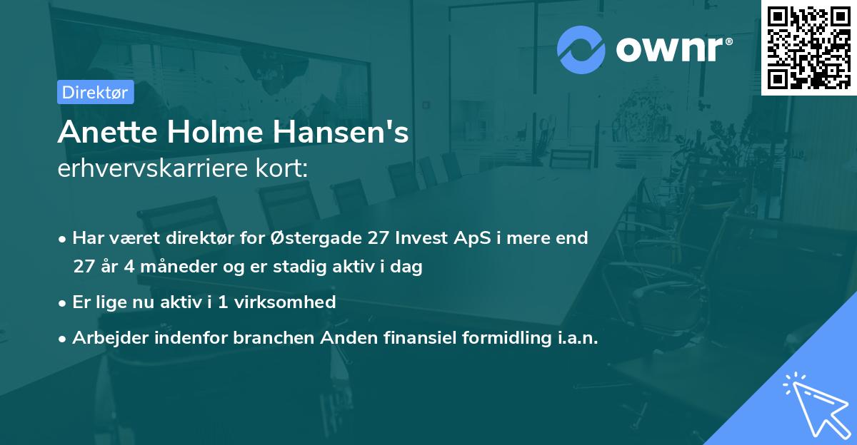Anette Holme Hansen's erhvervskarriere kort
