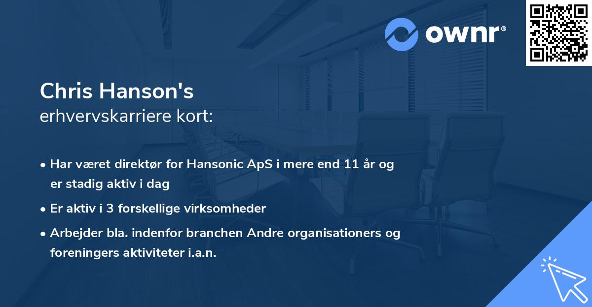 Chris Hanson's erhvervskarriere kort