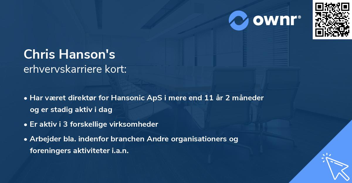 Chris Hanson's erhvervskarriere kort
