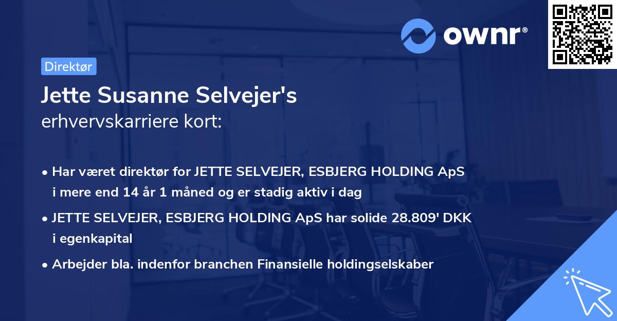 Jette Susanne Selvejer's erhvervskarriere kort