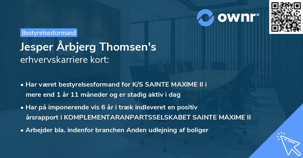 Jesper Årbjerg Thomsen's erhvervskarriere kort