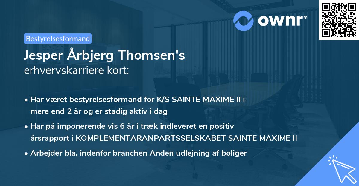 Jesper Årbjerg Thomsen's erhvervskarriere kort