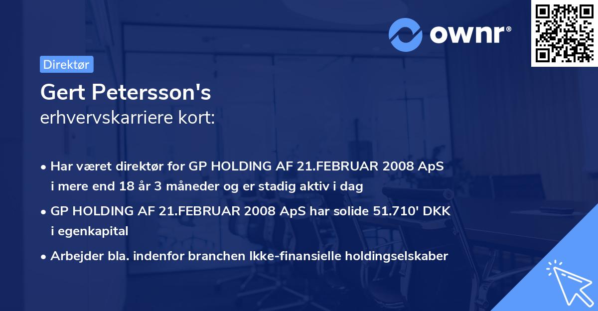 Gert Petersson's erhvervskarriere kort
