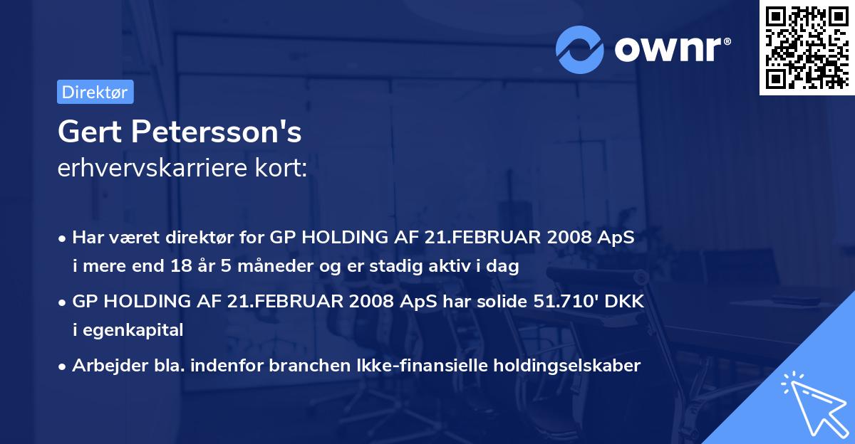 Gert Petersson's erhvervskarriere kort