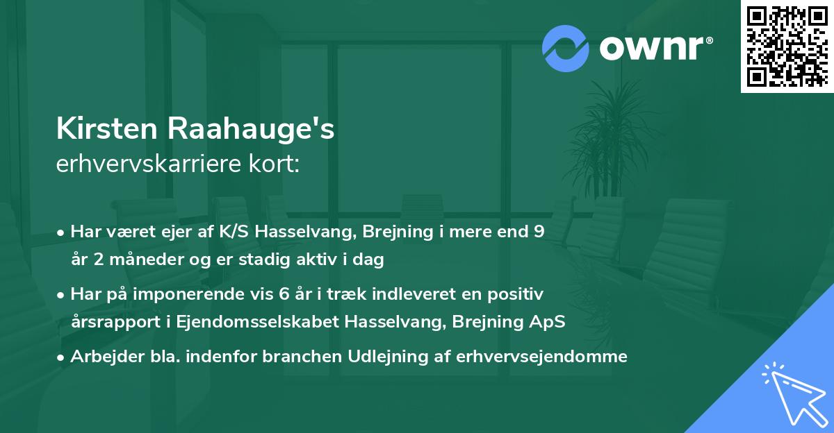 Kirsten Raahauge's erhvervskarriere kort