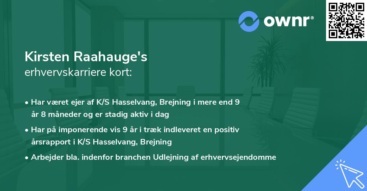 Kirsten Raahauge's erhvervskarriere kort