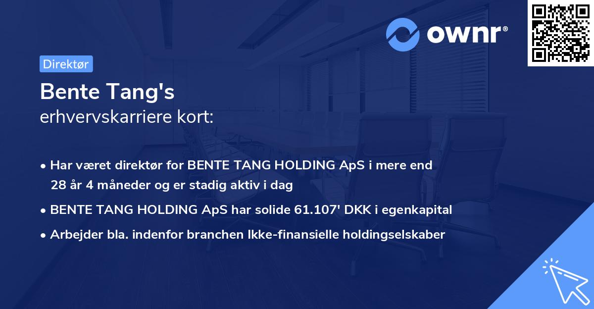 Bente Tang's erhvervskarriere kort