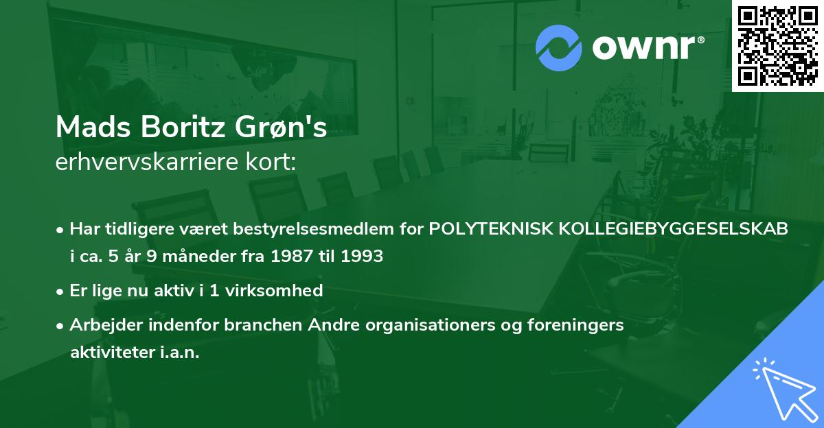 Mads Boritz Grøn's erhvervskarriere kort