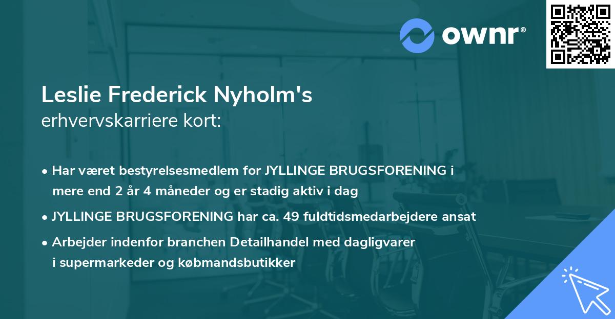 Leslie Frederick Nyholm's erhvervskarriere kort