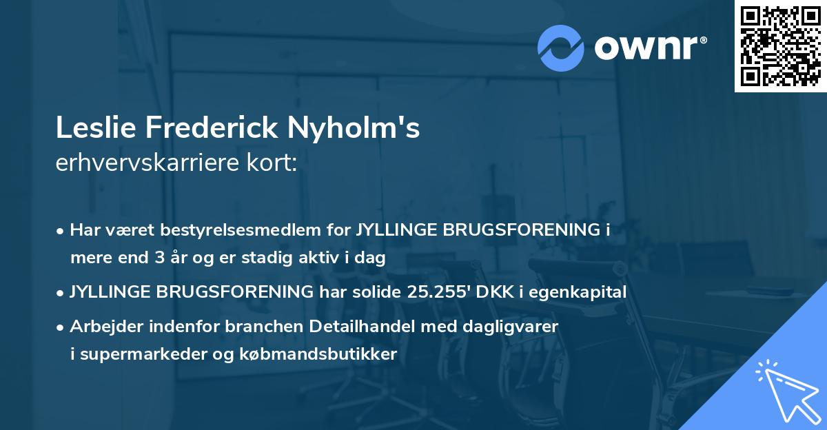 Leslie Frederick Nyholm's erhvervskarriere kort