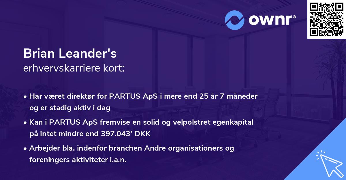 Brian Leander's erhvervskarriere kort
