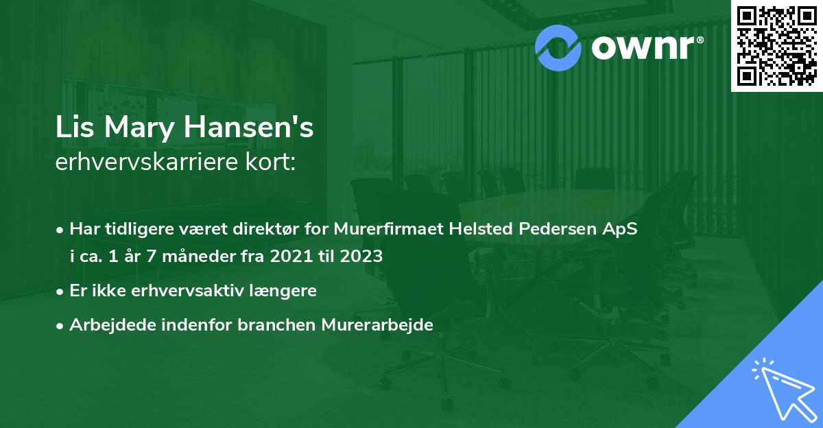 Lis Mary Hansen's erhvervskarriere kort