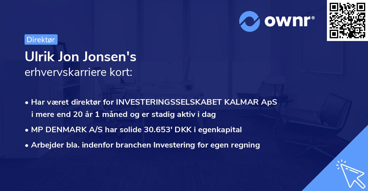 Ulrik Jon Jonsen's erhvervskarriere kort
